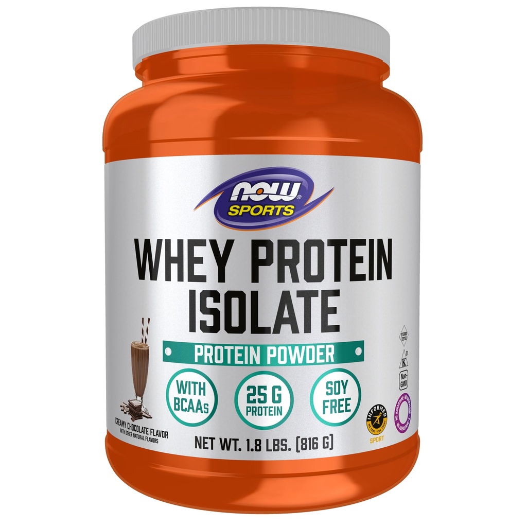 NOW Foods Sports Nutrition, Whey Protein Isolate, 25 g med BCAA, Creamy Chocolate Powder, 1,8 pund