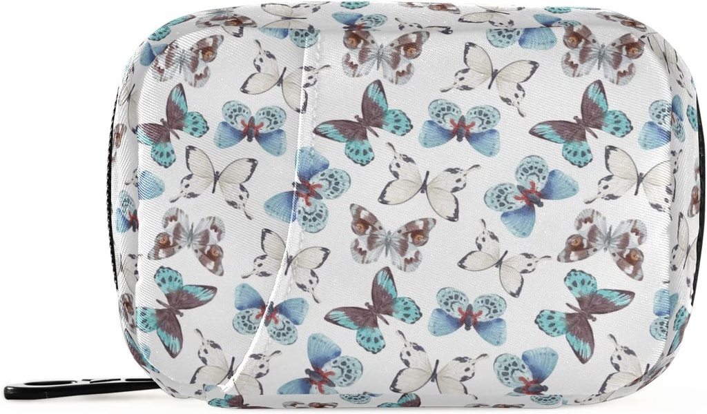 Naanle Blue Butterfly 7 Day Pill Case Travel Organizer med Zipper Bag - Portable Weekly Case - Compact Size för vitamin Supplement Holder