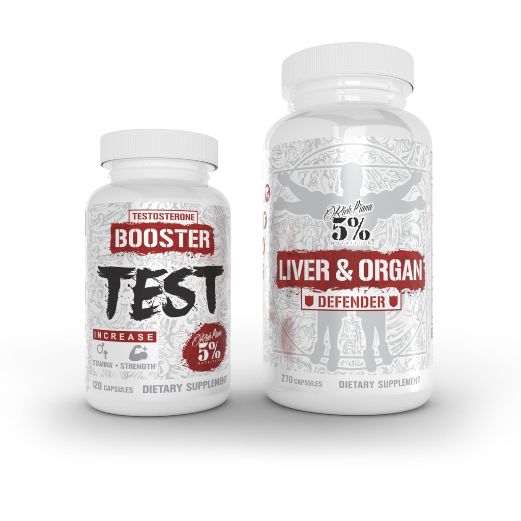 5% Nutrition 2-Stack | Liver & Organ Defender med NAC + Test Booster | Liver, Kidney och Heart Support + Testosteron, Muscle Builder, Male Vitality, Energy & Stamina