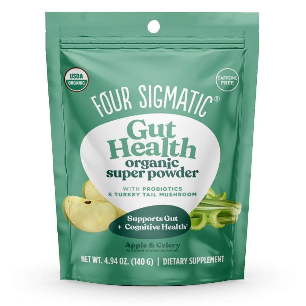 Four Sigmatic Organic Greens Powder | Greens Superfood Powder med Probiotics & Prebiotics | Super Greens med Moringa, Chaga & Turkey Tail | (4,94 oz.)