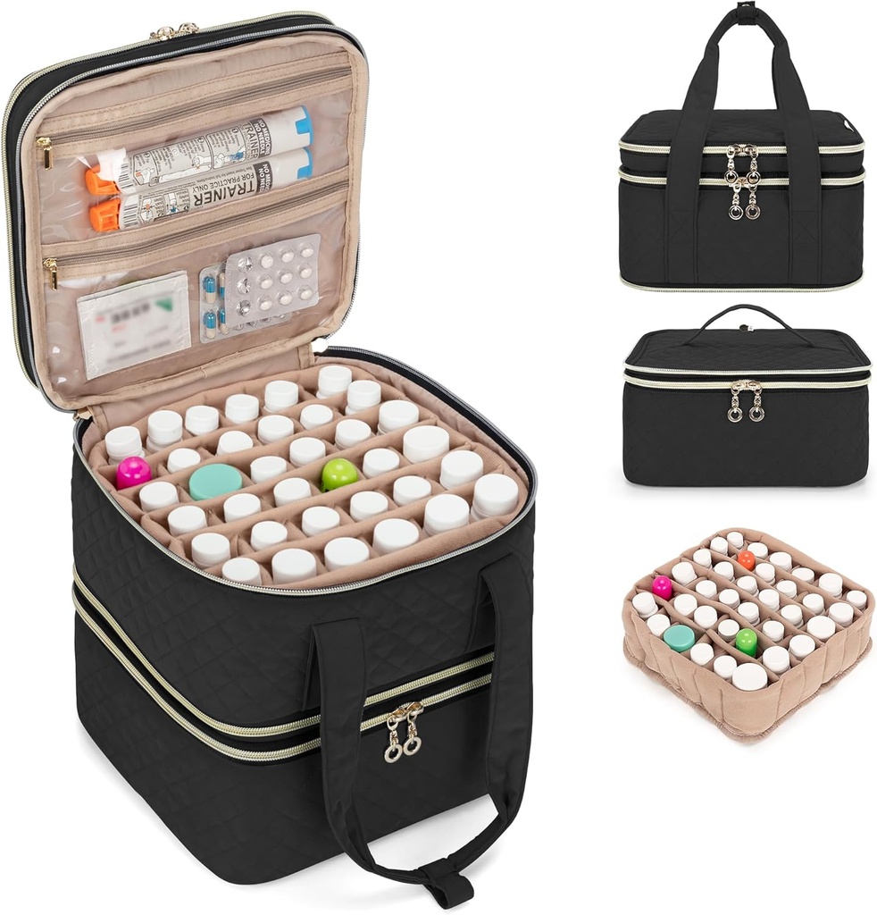 Yarwo Pill Bottle Organizer Storage Bag, 3 Layers Medicine Travel Case Empty med Demountable Design och Dividers för Pills, Potions, Vitaminer och Emergency First Aid Supplies, Black (PATENT DESIGN)