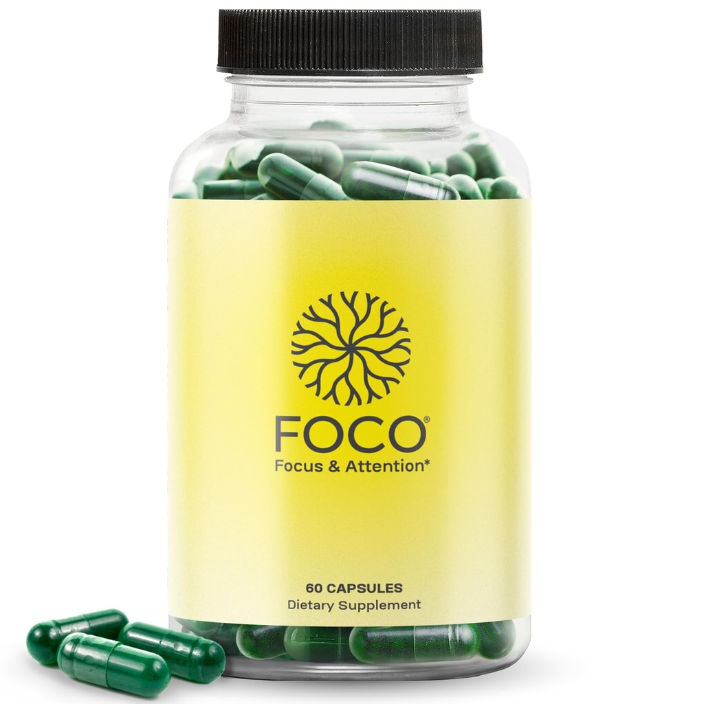 Tänk FOCO Capsules (13+) Natur Fokus Supplement för tonåringar och vuxna - Hjärn Nootropic för koncentration, minne, mental klarhet, kognitiv förbättring Vitaminer - Attention Supplements - 60 kapslar