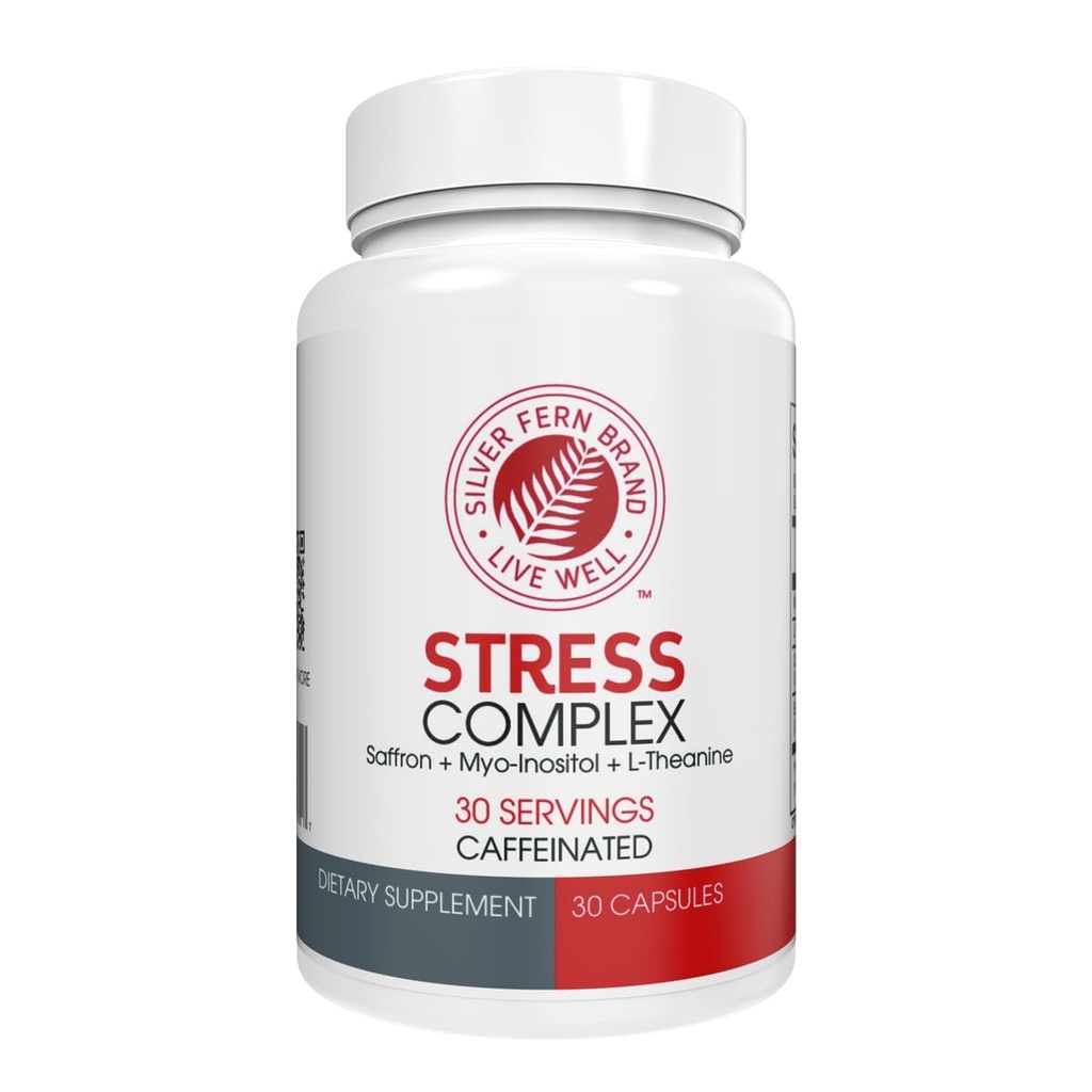 Silver Fern Stress Complex Supplement - med koffein - Sleep, Worry, Mood & More - med Saffron Supplements, L-Theanine Supplement och Myo-inositol - Natur Stress Relief Supplements - 30 portioner