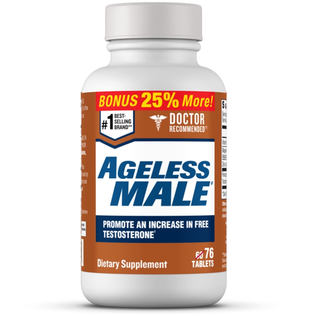 Ageless Male Free Testosteron Booster Supplement för män, 76 tabletter