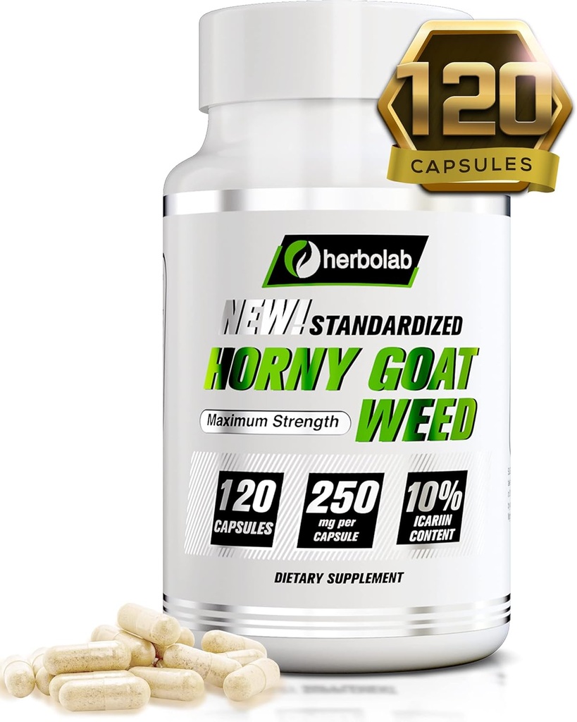Herbolab Horny Goat Weed Extract, Standardiserad till 10% Icariin, 250mg x 120 kapslar (AKA Epimedium Extract, Barrenwort, Bishop's Hat, Fairy Wings, Yin Yang Huo)