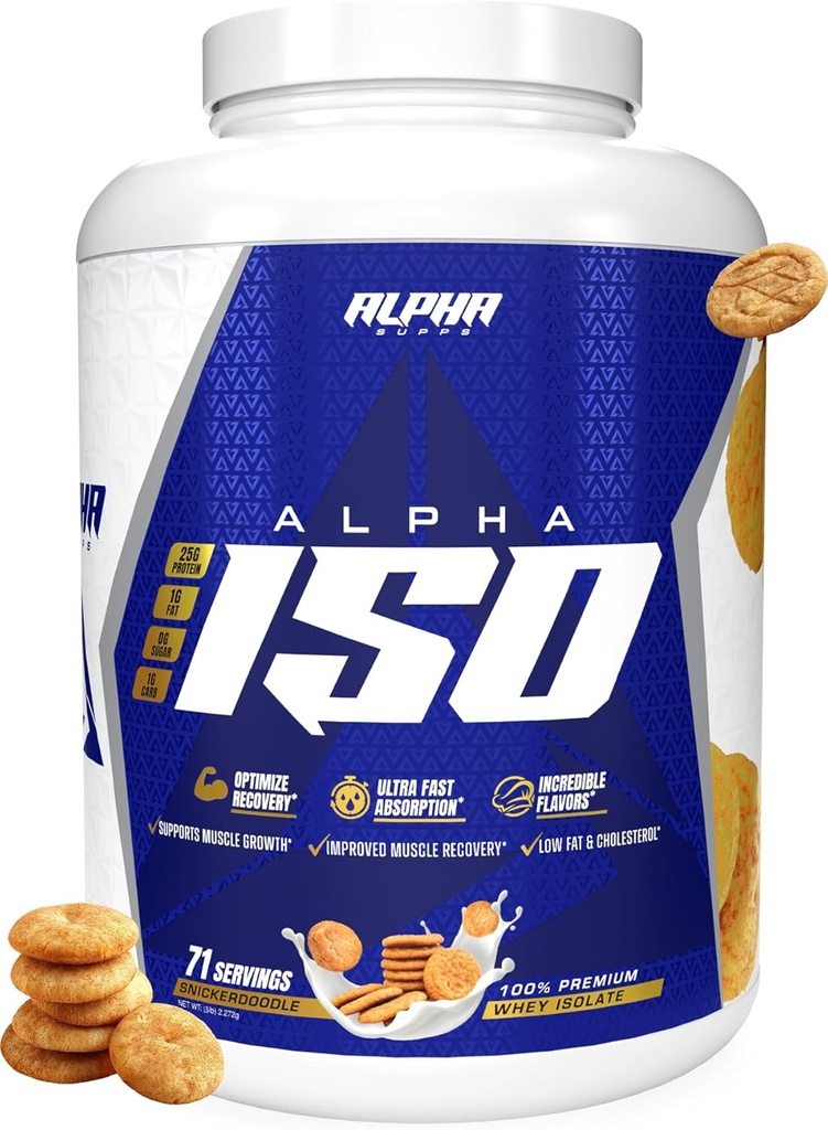 Alpha Supps ISO, Low Carb 100% Whey Protein Isolate Powder, 25 Grams Per Servering, hjälper till att stödja muskeltillväxt, låg socker och glutenfri (Snicker Doodle, 5 lb)