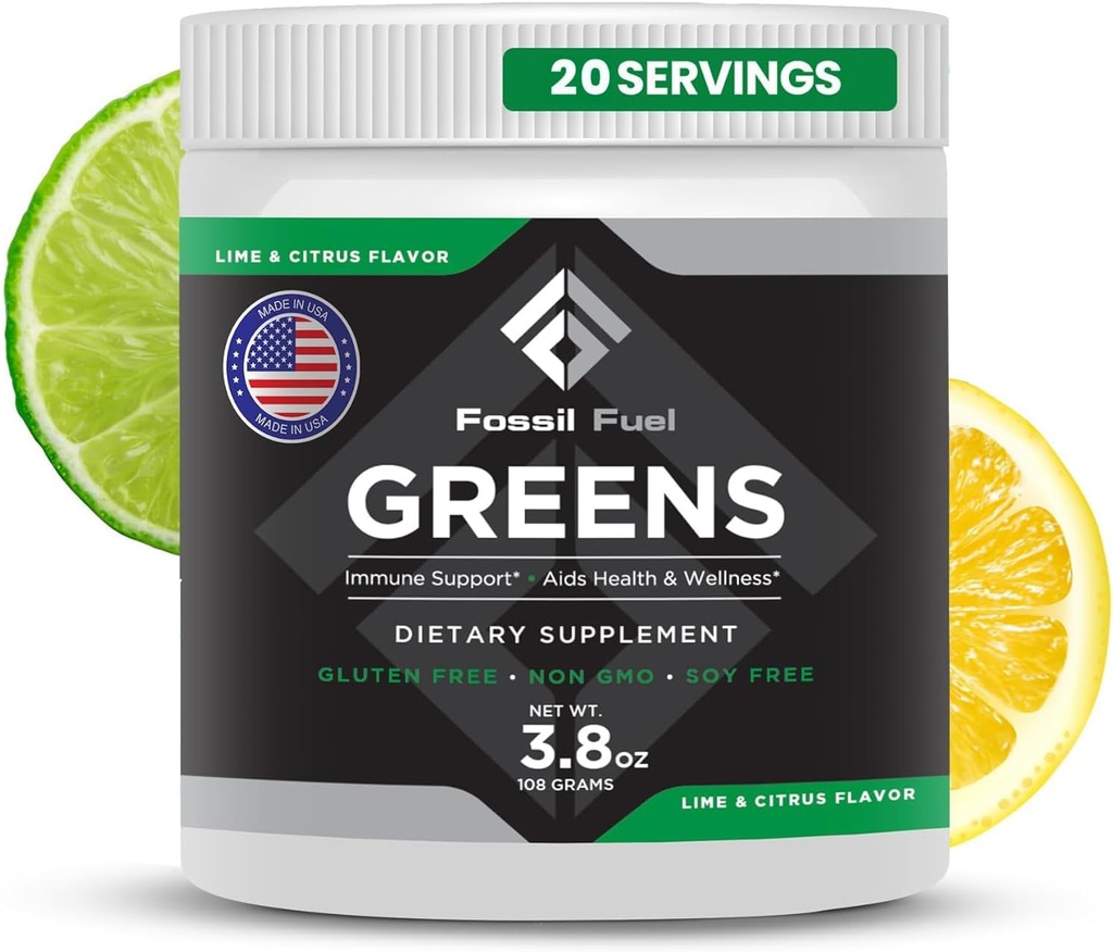 Fossil Fuel Super Greens Powder Premium Superfood | 40+ Organic Nutrients | Green Veggie Whole Foods, Wheatgrass, Spirulina, Kale for Energy, Gut Health, Detox Cleanse (20 Servings)