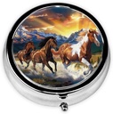 Running Horses Printed Round Pill Organizer med 3 Compartments, Portable Mini Pill Box Pill Case för medicin, vitamin, fiskolja, tillägg