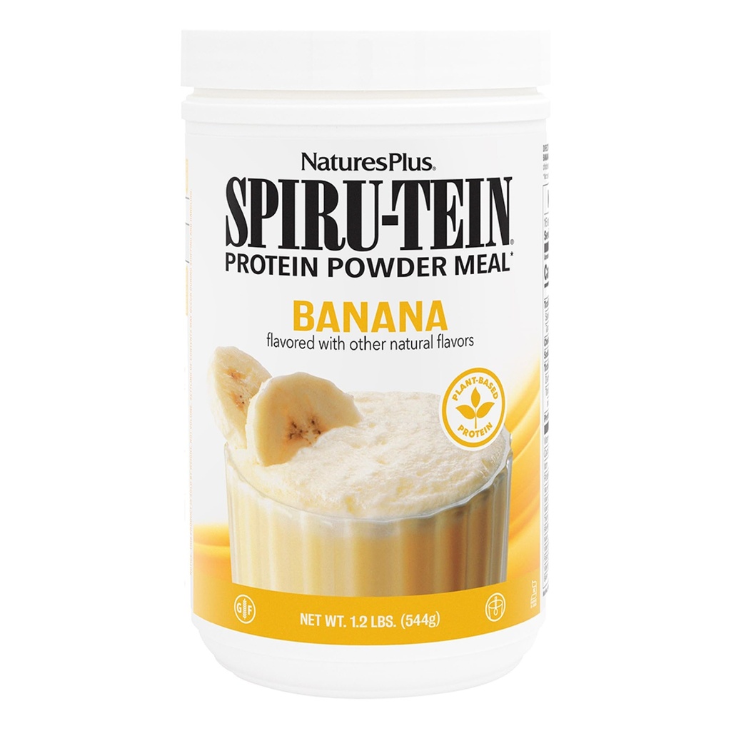 Natures Plus SPIRU-TEIN, Banana - 1,2 lbs - Plant-Based Protein Shake - Non-GMO, Vegetarian, Gluten Free - 16 portioner
