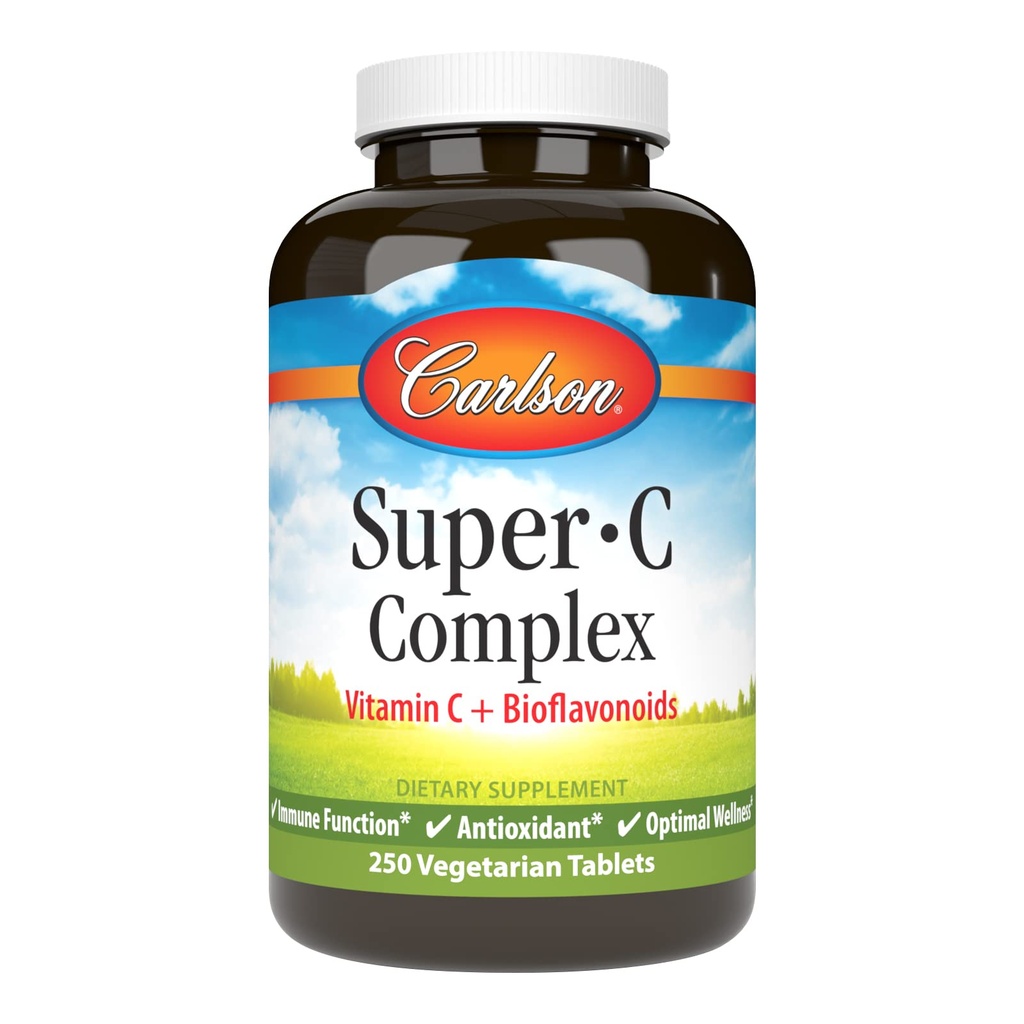 Carlson - Super-C-komplex, vitamin C + Bioflavonoider, immunfunktion och optimal wellness, antioxidant, 250 vegetariska tabletter