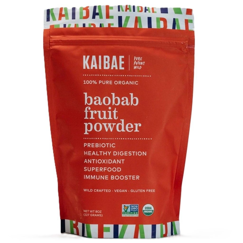 KAIBAE Premium Organic Baobab Powder I Prebiotic Gut Health, Intermittent Fasting, Immunity, Hydration | Vitamin C, polyfenoler, mineraler | Fiber Supplement | 8 uns.