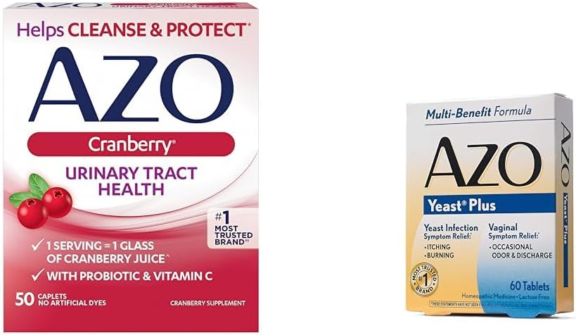 AZO Cranberry Urinary Tract Health, 50 greve Yeast Infection & Vaginal Symptom Relief tabletter, 60 greve