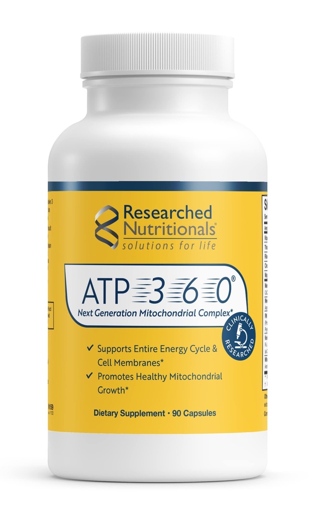 Forskade näringsämnen ATP 360 - Mitokondriella tillskott för att stödja hela energicykeln och cellmembran - kliniskt undersökta ATP-tillskott, hög dos Q10, R-Lipoic Acid & PQQ, 90 kapslar