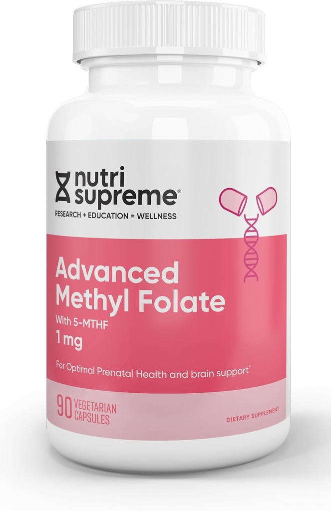 Nutri Supreme Advanced Methyl Folate, mycket Absorbably Active Folate, 1 Mg, Easy One Per Day Vegetarian Capsules, 90 Count