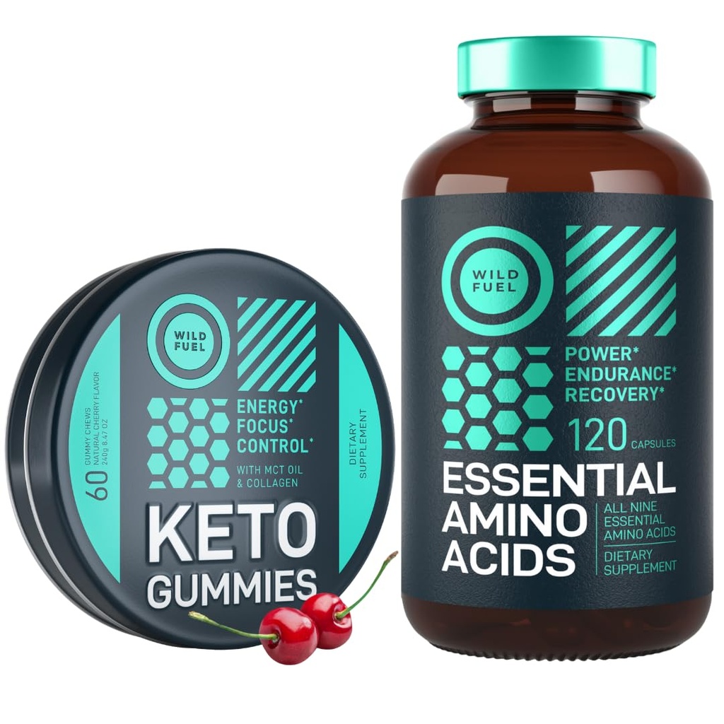 WILD FUEL Essential Amino Acid Supplement och Keto Candy MCT Oil Keto Gummies Energy, Power och Recovery Bundle