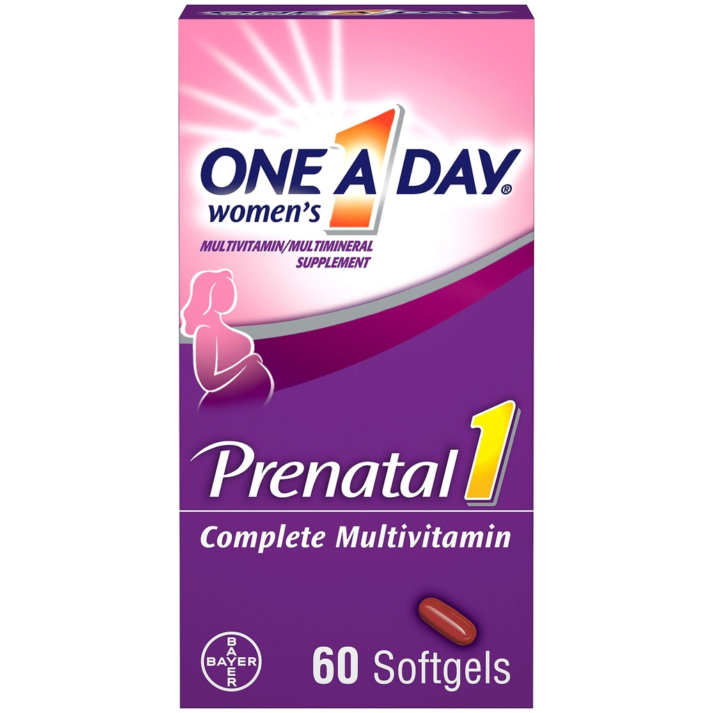 En Dag Kvinnors Prenatal 1 Multivitamin Inklusive vitamin A, vitamin C, vitamin D, B6, B12, Järn, Omega-3 DHA & mer, Tablet, Softgels, 60 greve - Tillägg för tidigare, under och efter graviditet