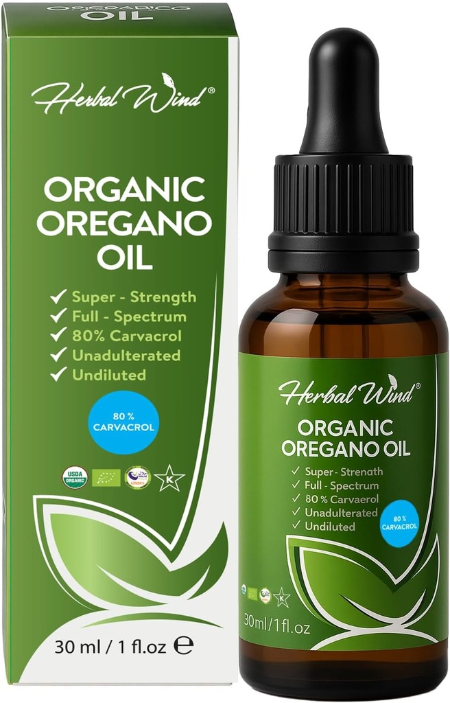 Organic Oregano Oil - 1 Fl Oz (30ml), 80% Carvacrol USDA Organic Oregano Oil Liquid Drops, koncentrerad växtbaserad, icke-GMO, Herbal Supplements
