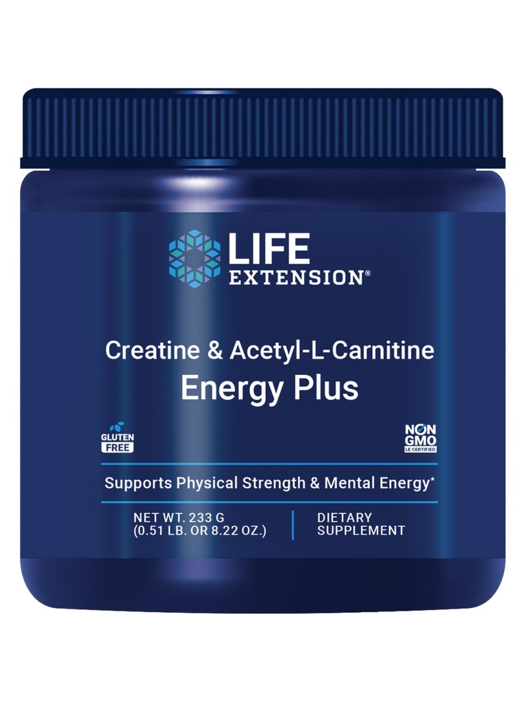 Life Extension Creatine Acetyl-L-Carnitine Energy Plus, Energy Support Supplement, kreatinmonohydrat, Acetyl-L-karnitin, Gluten-Free, Non-GMO, Vegetarian, 30 portioner