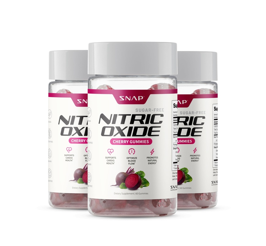 Snap Supplements Nitric Oxide Beet Root Gummies - Stöd Hälsosam blodcirkulation,180 Gummies