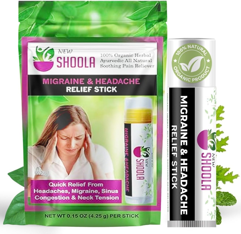 Migraine Relief och Headache Relief Balm Stick Roll On - 100% Organic Herbal Balm - Snabb Relief från Headache, Migraine, Stuffy Nose Congestion, Neck Tension - Inga biverkningar Vapor Rub