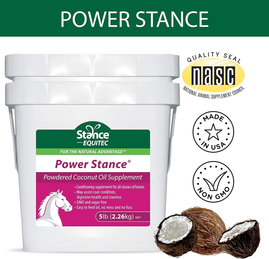 Power Stance Powdered Coconut Oil Horse Supplement - May Support Coat Condition, Digestive Health och Stamina, GMO & Sugar Free - 5 lb