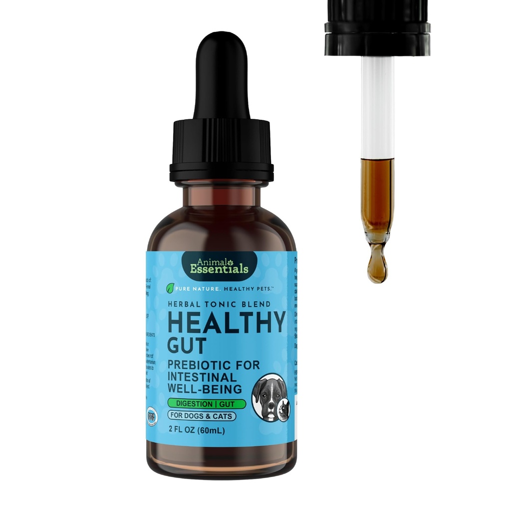 Animal Essentials Healthy Gut - Herbal Prebiotic för hundar och katter, Gut Health Blend, Herbal Formel, Organic Human Grade Herbs, Veterinarian Recommended, Liquid Tonic - 2 Fl Oz