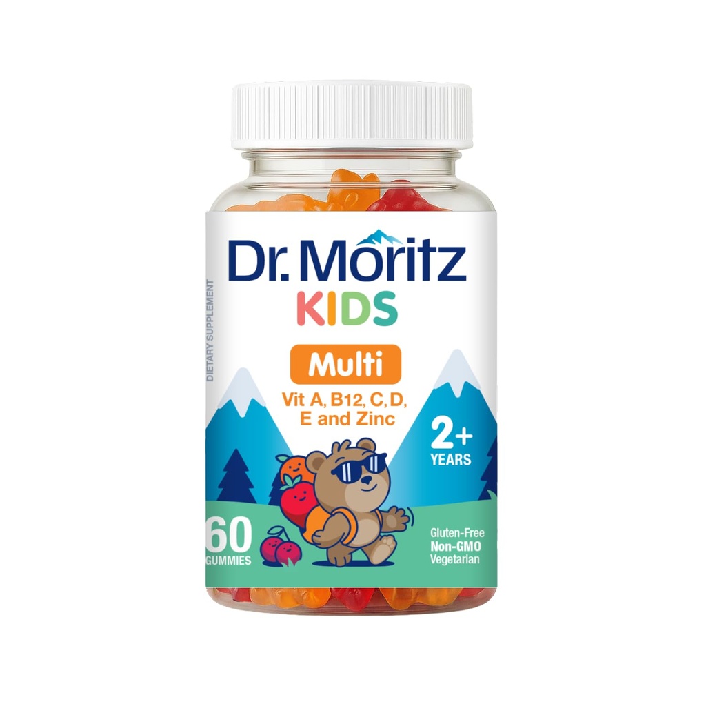 MORITZ Kids Multivitamin Gummies 14 Essential Vitamins Daily Supplement för Ages 2 + Vitamin ACDE Vegetarian B6 B12 Zink Biotin Gummy Multivitaminer för barn- (60 greve)