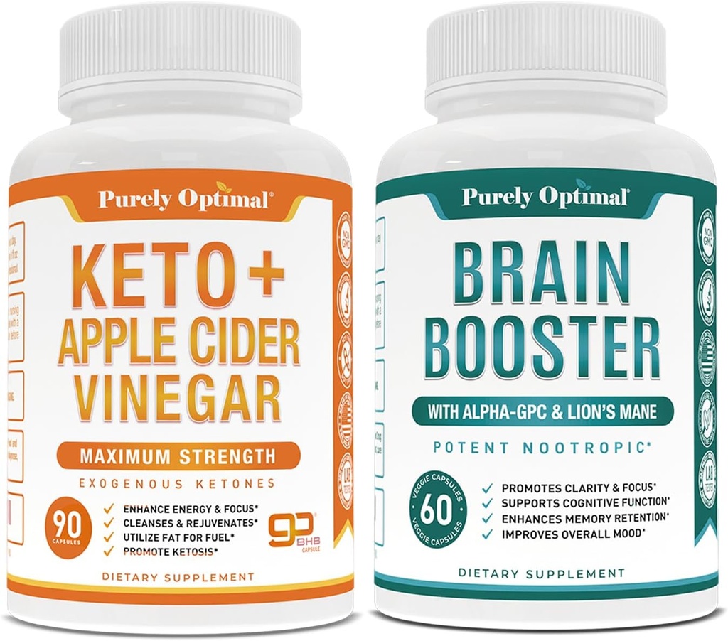 Rent Optimal Premium Keto Pills + Apple Cider Vinegar Capsules med Mother + Premium Brain Supplement - Nootropic Brain Booster för Focus, Clarity, förbättrat minne, koncentration och bättre humör