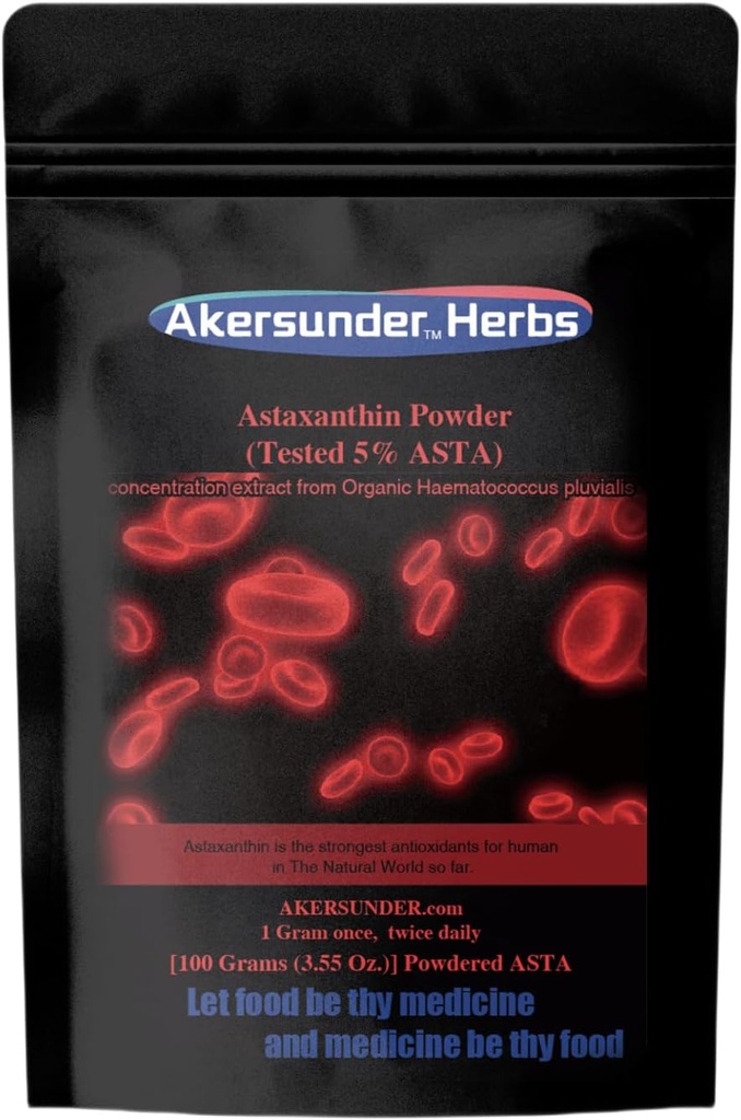 Ren Haematococcus pluvialis Extract Powder, 100 Grams, astaxanthin (ASTA) > 5%, starkaste antioxidanter Supplement