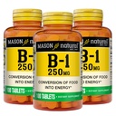 MASON NATURAL Vitamin B1 Thiamine 250 mg, 300,Dagsförsörjning, Kosttillskott för att stödja naturliga energinivåer, 100 tabletter (Pack of 3)