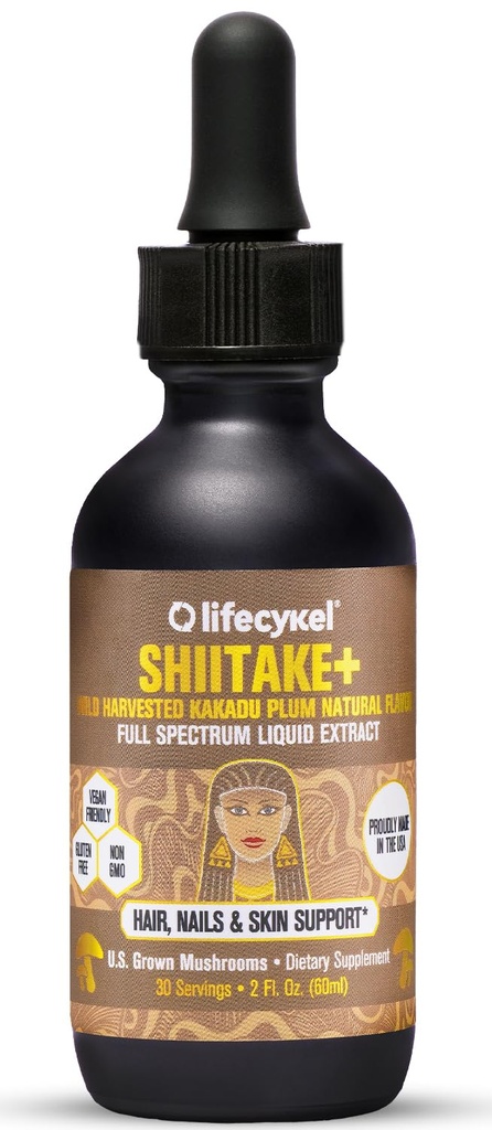 Lifecycle - Shiitake Mushroom Extract med Kakadu Plum- Hair, Skin & Nail Support, Anti Aging Supplement- 100% Organic Mushrooms, Immune Boosting, Vitamin C Made in the US-2 Fl oz (Packaging May Vary)