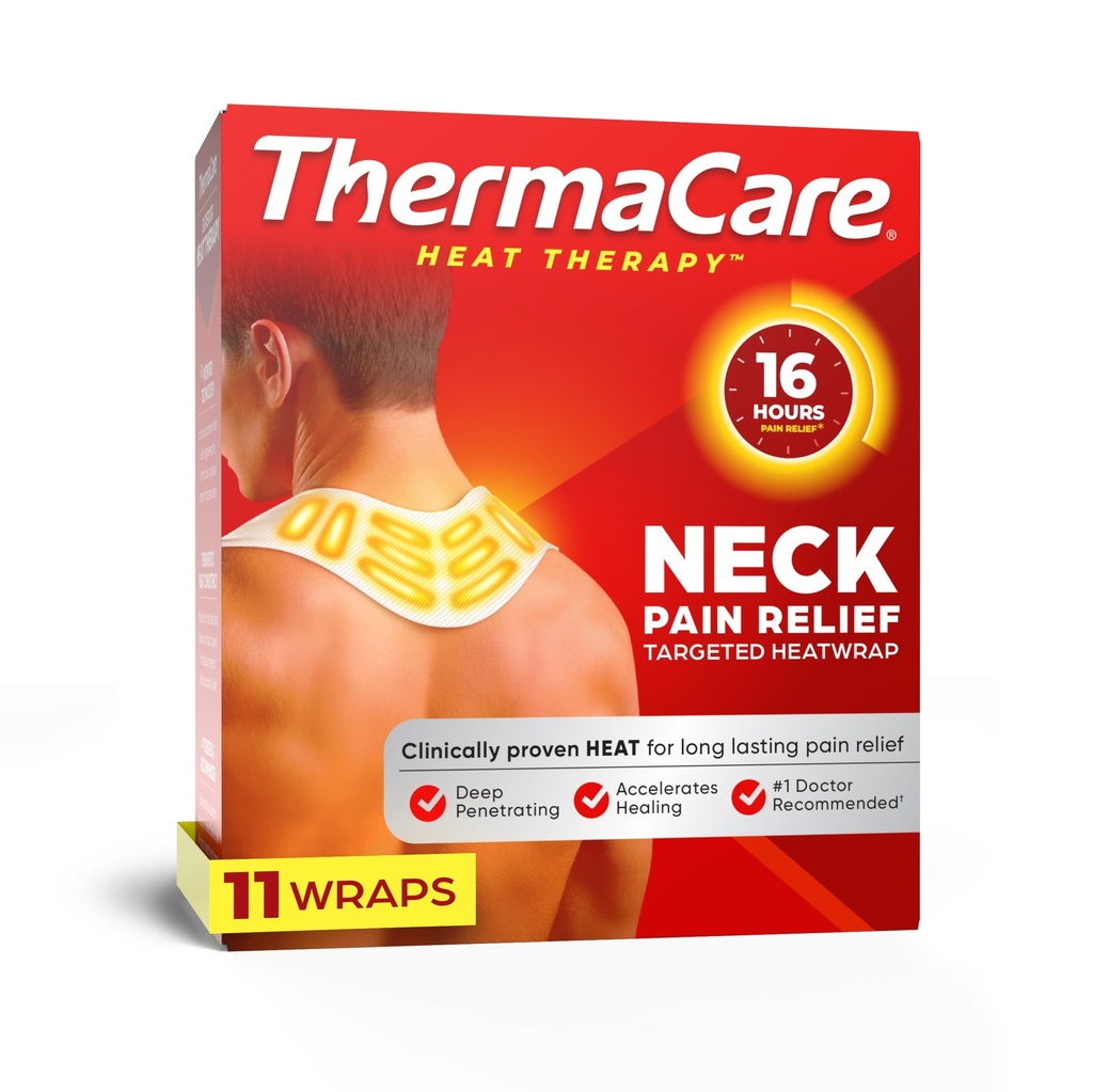 ThermaCare Heat Wraps för hals och axelsmärtlindring - Portable Adhesive Heating Pads med 16-timmars terapeutiskt värme - Drug-Free Muscle & Joint Soothing Patches - Stor - 11-Count