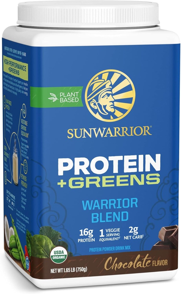Organic Protein Greens Superfood Powder | Vegan Plant-Based Organic Protein Powder Chocolate smaksatt med BCAA Amino syror & Superfood Blend | Non-GMO Soy Dairy & Gluten Free (Chocolate, 30 portioner)