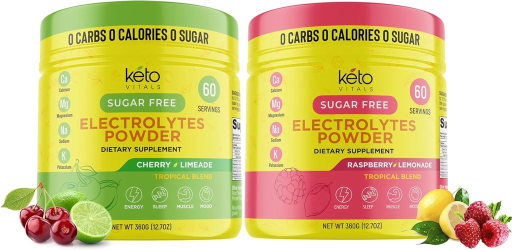Keto Vitals Cherry Limeade Bundle med Raspberry Lemonade - 2 Pack Bundle Keto Electrolytes Powder - Electrolytes med kalium, Magnesium, Natrium, Calcium - Cherry Limeade & Raspberry Lemonade