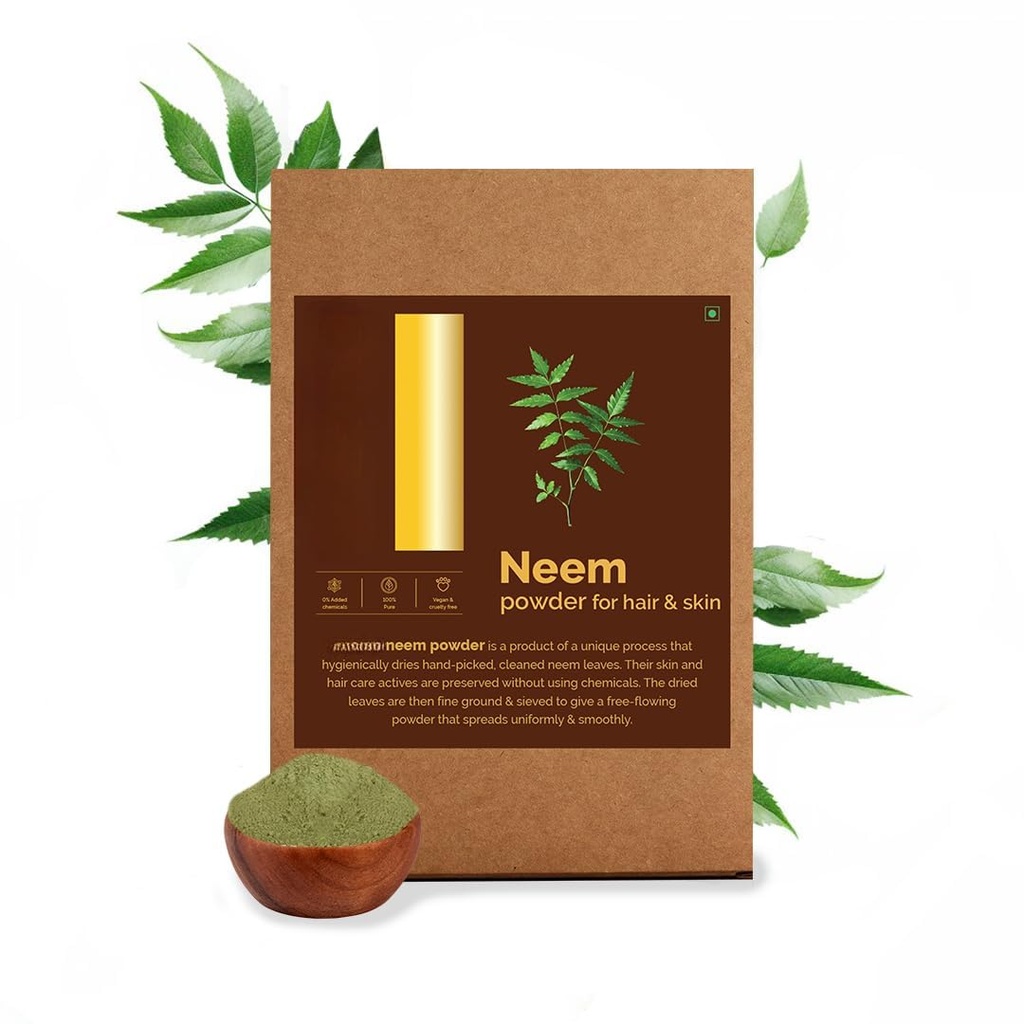 Neem Leaf Powder, 100% ren och naturlig, hygieniskt torkad, pack för hälsosam hårbotten och starkt hår - 100 Grams