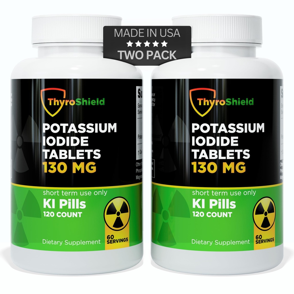 Kaliumjodid tabletter - 130 mg jod tabletter för strålningsexponering | USA Made Nuclear Fallout piller KI piller YODO Naciente 120 tabletter (2 Pack)