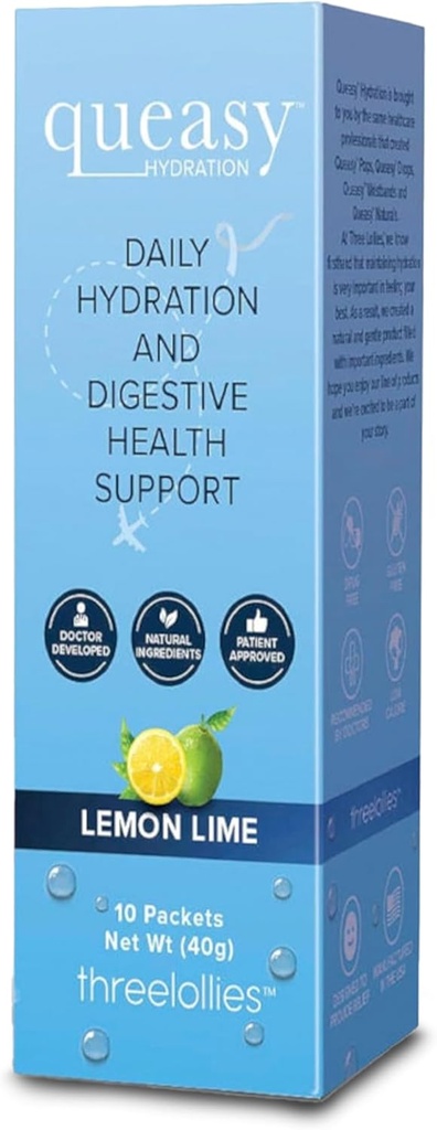 Tre Lollies Queasy Hydration MD Packets - Naturlig Digestive Support under behandling, rehydrater, lättar illamående och ersätter näringsämnen - 10 paket