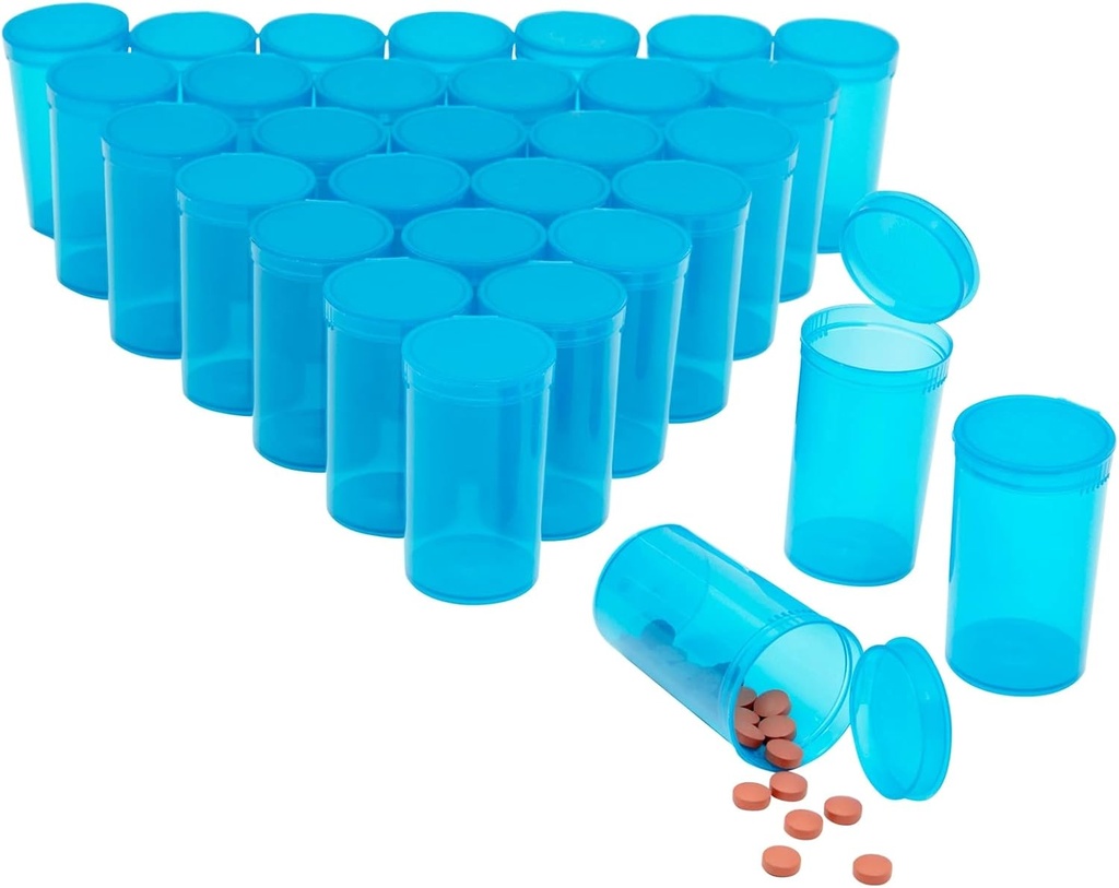 Juvale 30 Pack Empty Pop-Top Pill Bottles - 19 Dram Capacity - Blue Plastic - Caps for Easy Access - Medicine Containers & Vials med Caps - Squeeze-Open Travel Vials