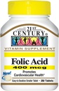 21st Century Folic Acid 400 mcg tabletter, 250-räkna (Pack of 2)