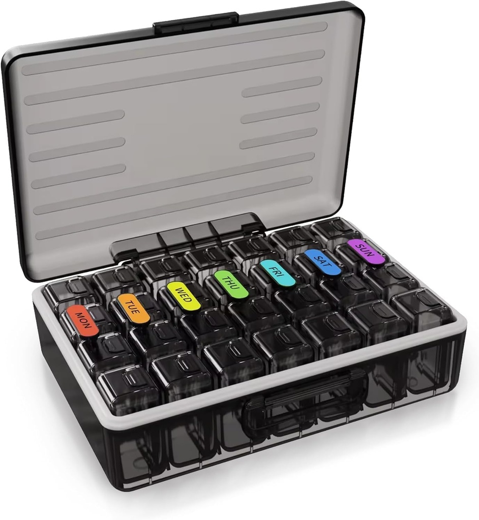 Weekly Pill Organizer - Large Capacity Container for Daily Medication - Non-Spill Holder för tabletter, kapslar, Softgels - Travel Friendly 7 Day