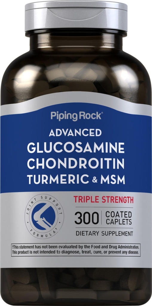 Piping Rock Glucosamine Chondroitin MSM Turmeric | 300 Caplets | Tillskott för kvinnor och män | Avancerad Triple Strength Complex | Non-GMO & Gluten Free