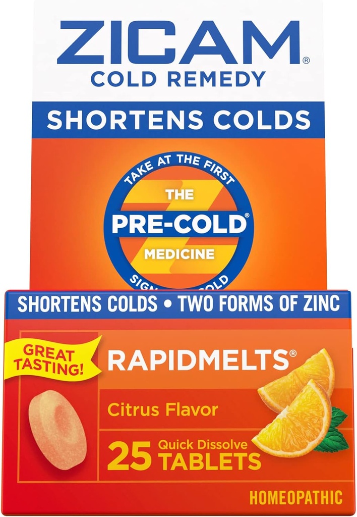 Zicam Cold Remedy Zink Rapidmelts, Citrus Flavor, 25 Count (Pack of 2)