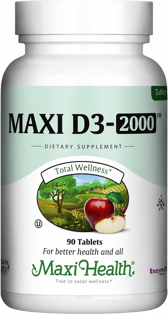 Maxi-Health Vitamin D3 2000 IE - För hälsosam muskelfunktion, benhälsa och immunstöd - 90 tabletter - Bästa Kosher-tillägg för vuxna