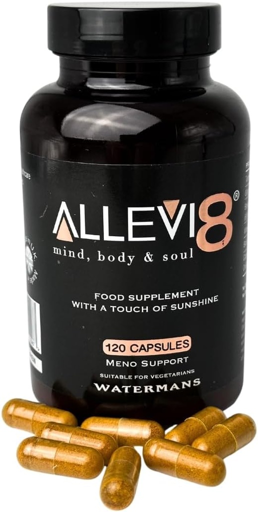 Watermans Allevi8 Curcumin Turmeric, Ginger, Frankincense, Vitamin D & Black Pepper Extract for Best Absorption - Daily Joint & Mental Health, Immune Health Support