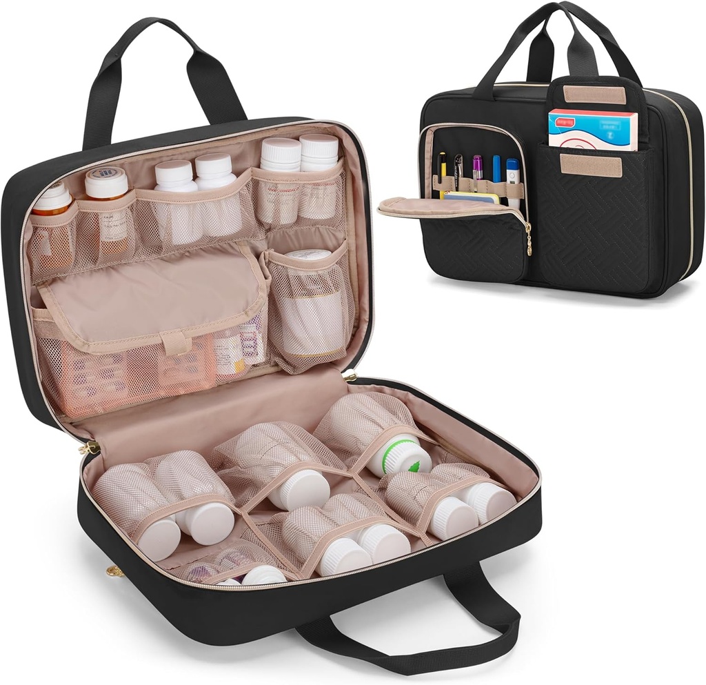 Damero Medicine Organizer, Pill Bottles Storage Travel Bag för receptbelagd medicin, medicinska leveranser, svart