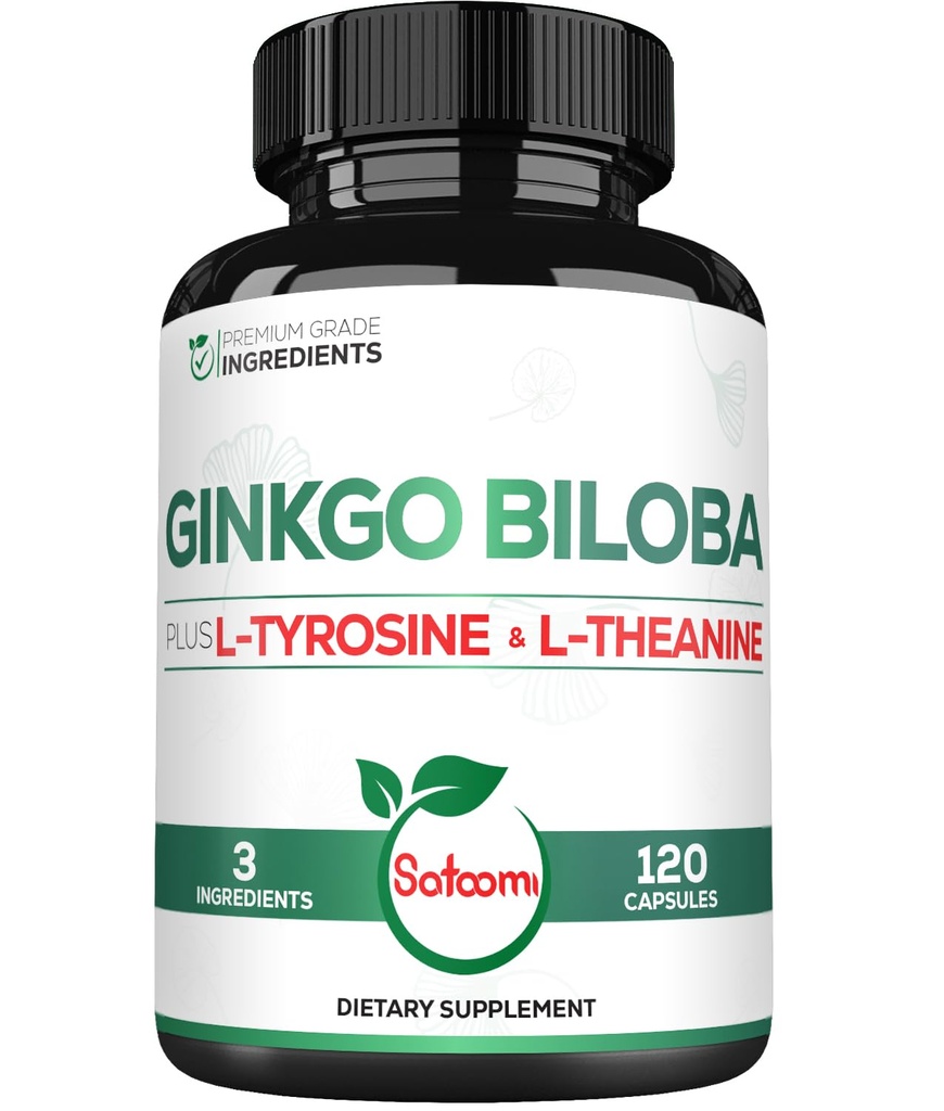 1000mg Ginkgo Biloba Supplements with L-Tyrosine, L-Theanine - 120 kapslar för 2-månaders leverans - Stödfokus, Mermory Function, Brain Health & Vision Quality