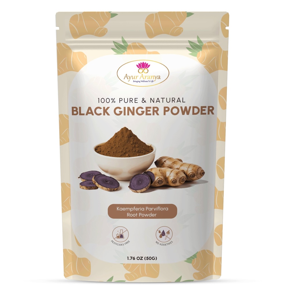 Ayur Aranya 100% Pure Black Ginger Powder 50g - Kaempferia Parviflora Root Powder - Natural Stamina & Energy Booster - Premium Kvalitet, Inga konserveringsmedel - Mix med vatten, Juices, Smoothies eller Tea