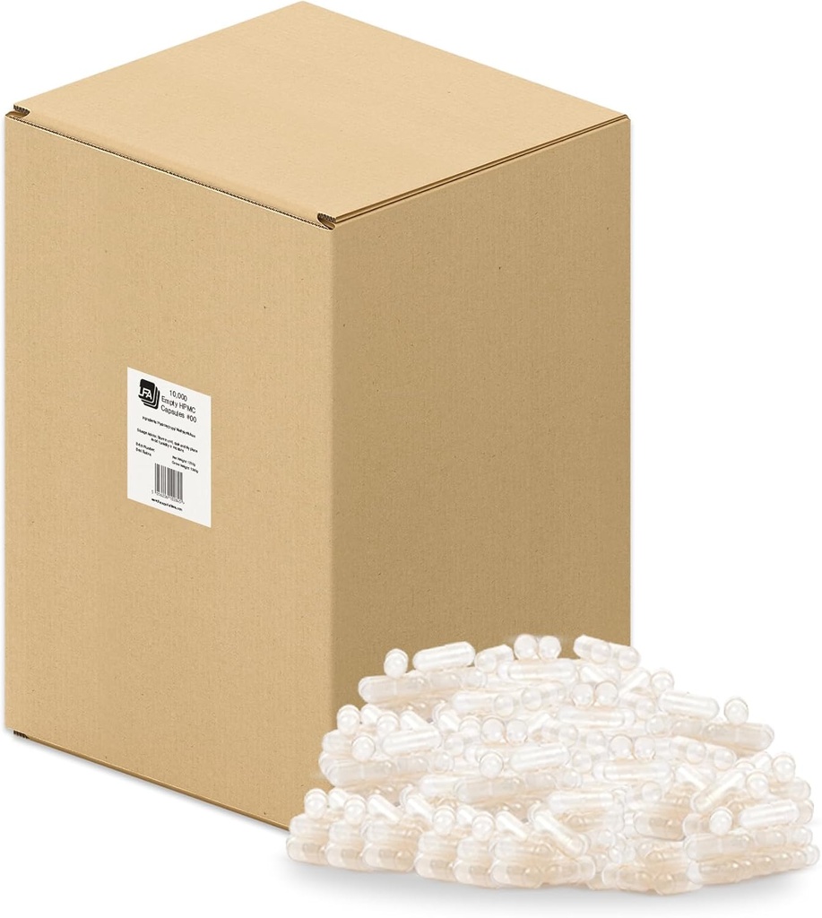 Tomma 00 kapslar - Vegan HPMC - 10000 greve Box - Pill Capsules Empty Fits Capsule Fyllning Machine Tray - Gå med Vegetarian Caps Easy Snap för DIY Powder Supplement Pills - Halal & Kosher