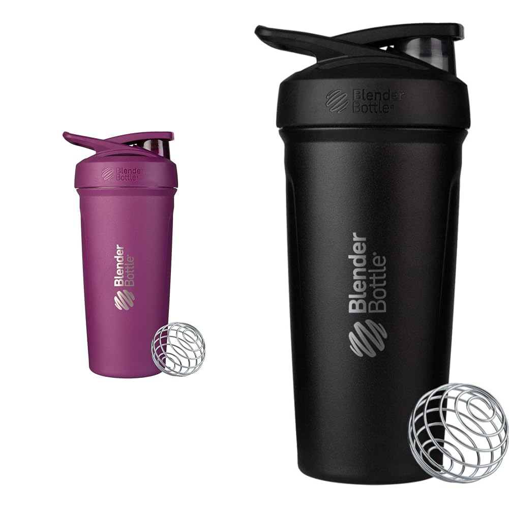 BlenderBottle 24-Ounce Stainless Steel Shaker Cups med Wire Whisk, Plum och Black