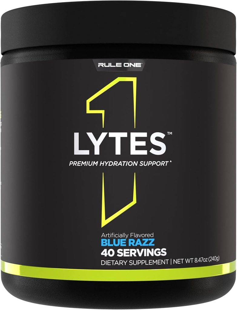 Regel 1 Lytes - Hydrationsstöd Mix med 5 elektrolytmineraler förbättrade med citrullin, kokosvatten och vattenmelonpulver, plus antioxidant vitamin C (40 portioner, blå Razz)